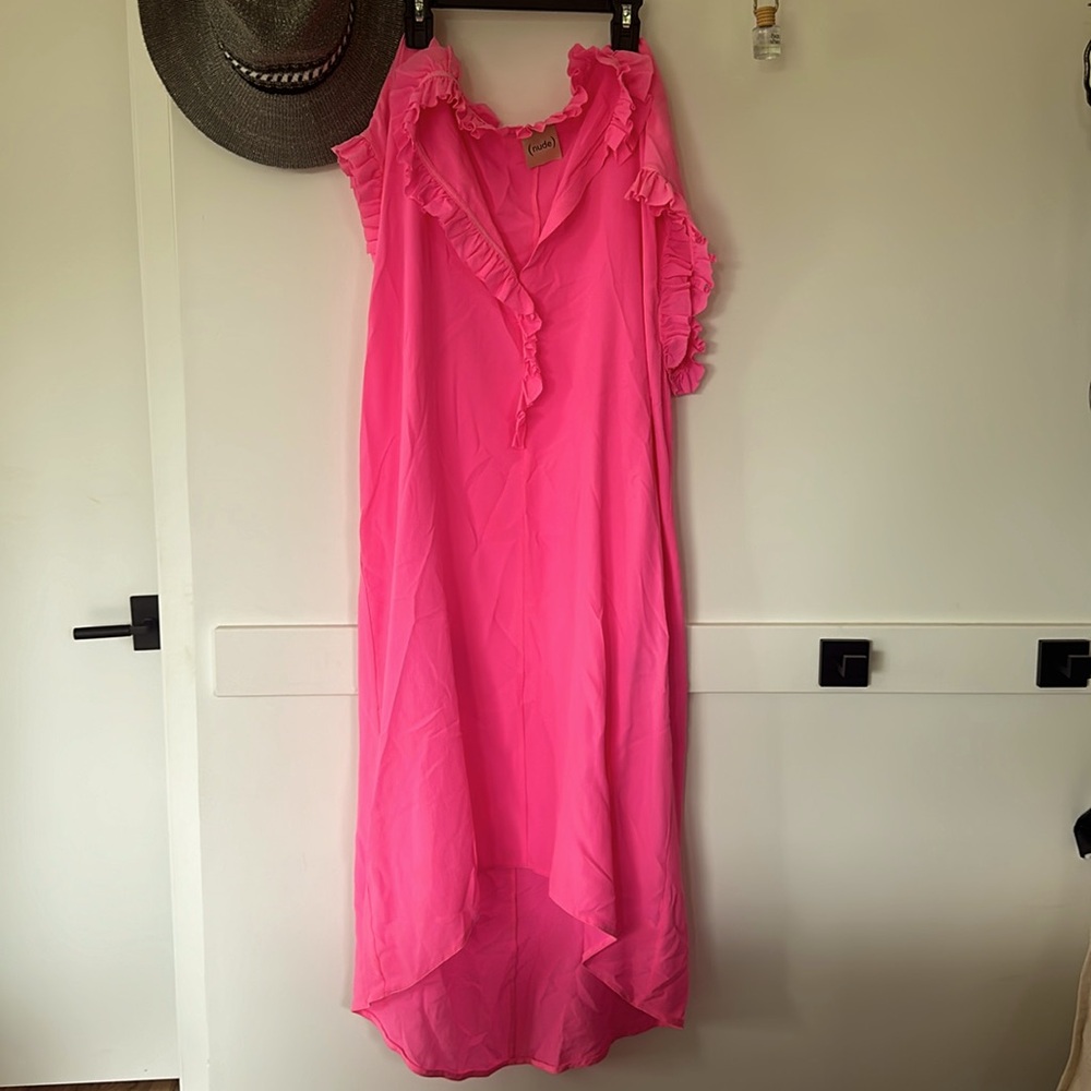 Brand (nude) size 40, hot pink beach cover up or dress.